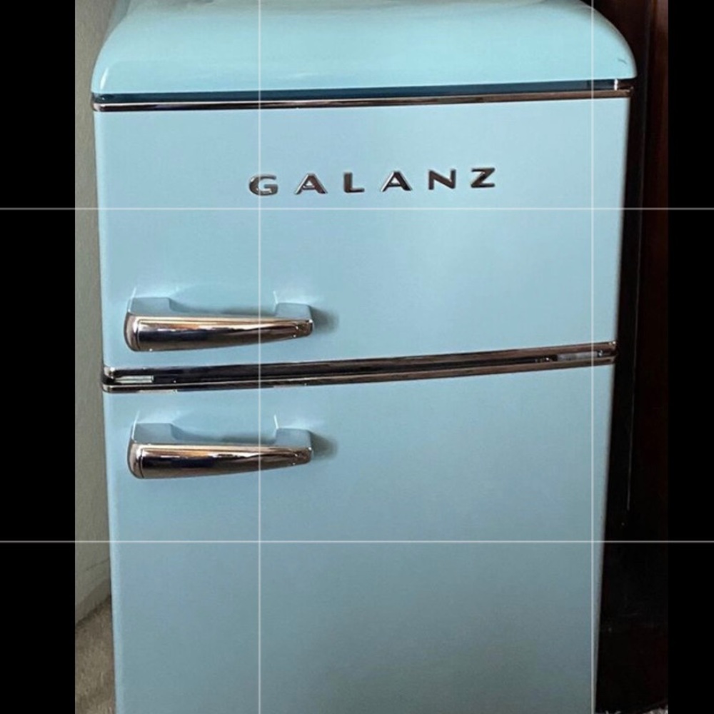 Retro blue mini fridge